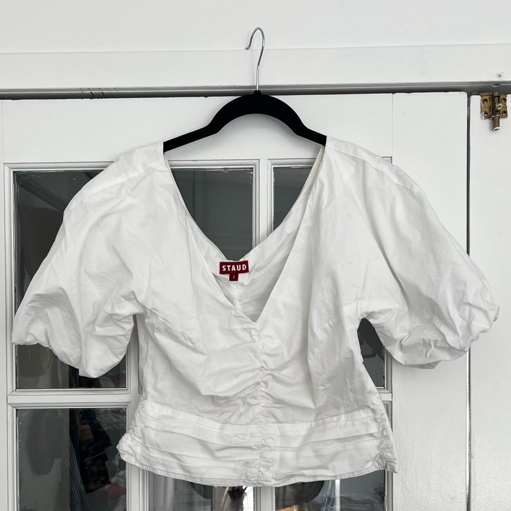 staud fiona puff sleeve blouse size 6 white
